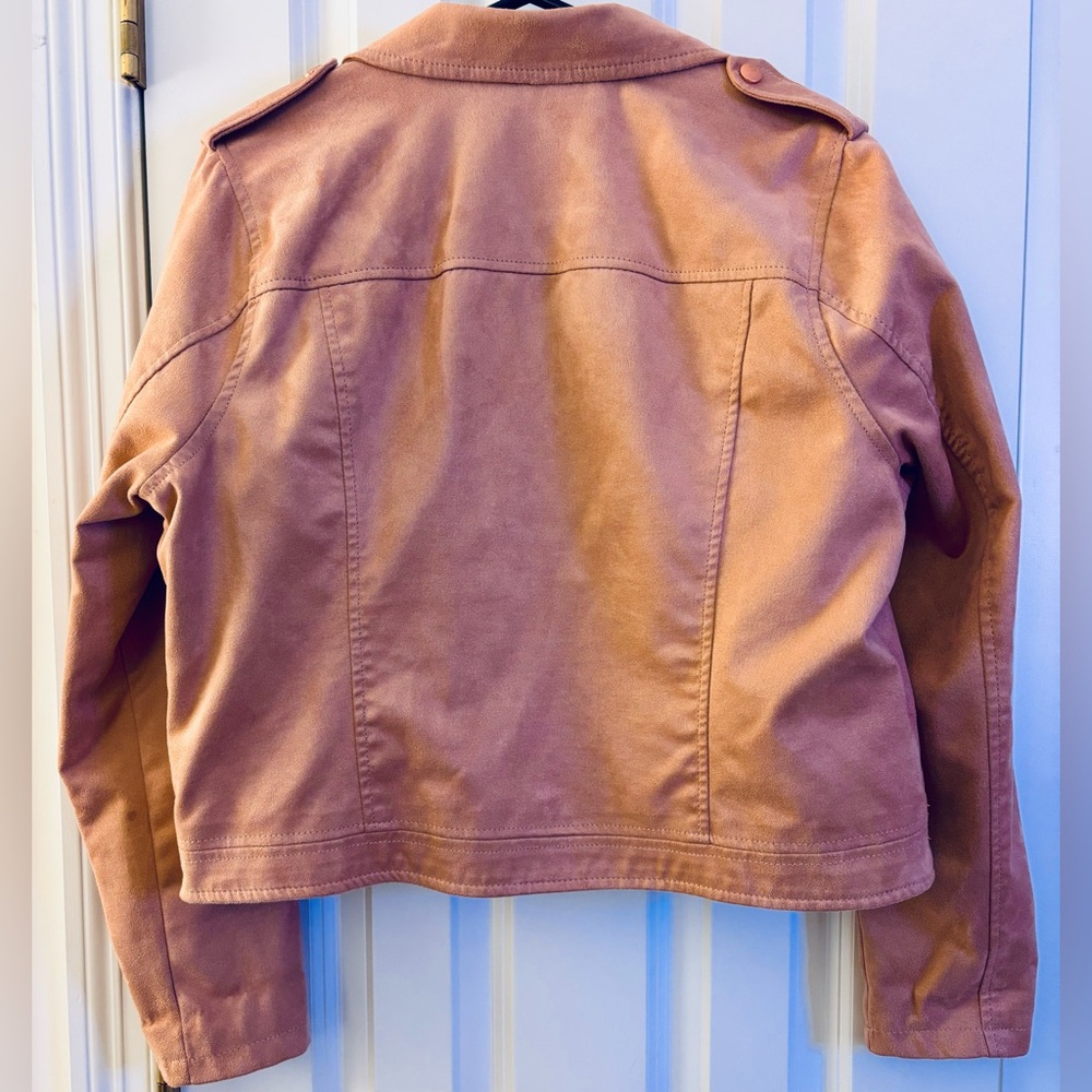 A New Day faux suede moto-style jacket dusty pink, rose gold hardware, EUC XL - Picture 2 of 6